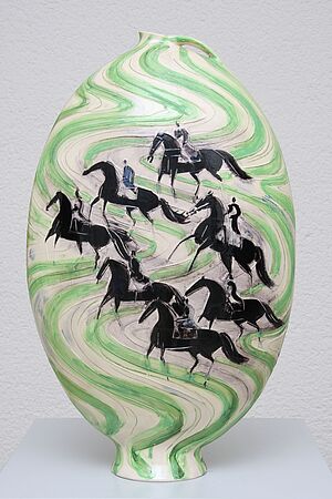 "Brasilier, Keramik, Pferde auf grünem Grund, um 1950"